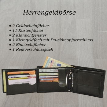 Büffelledergeldbörse Herrenbrieftasche Volllederausstattung mit Doppelnaht